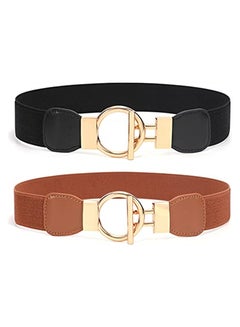 Buy 2 Pack Elastic Waist Belt for Women Vintage Stretchy Dress Belt Skinny Fashion Elastic Waistband in UAE