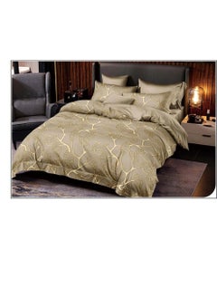 Buy 6-Pieces Glace Cotton Printed Fancy Comforters Set Fixed duvet, fitted bedsheets and pillowcase King Size F04 in UAE