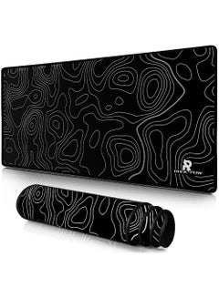 Buy Topographic Contour Large Gaming Mouse Pad with Stitched Edges Extended Mousepad with Superior Cloth Surface Non-Slip Rubber Base Water Resist Keyboard Pad in UAE