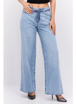 Buy Women Wide Leg Light Washed Non Stretch Jeans, Blue in UAE