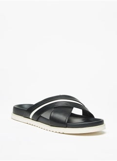 Buy Men Textured Slip-On Cross Strap Sandals in UAE