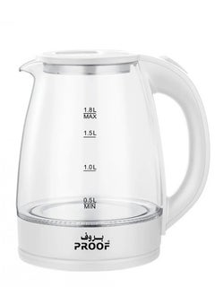 Buy Glass water kettle, 1.8 liters, white in Saudi Arabia