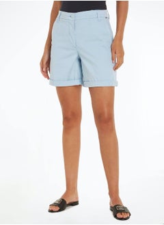 Buy Women's Garment Dyed Turn-Up Mom Chino Shorts -  Stretch cotton blend, Blue in Saudi Arabia