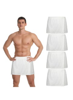 اشتري Mens Wearable Bath Towel Wrap Short Pants Shower Wrap for Men 11.81'' Mens Towel Wrap After Shower with Closure for Men Bathroom Shower Spa Gym (White,Coral Fleece)4 Pcs في السعودية