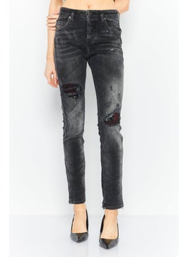 Buy Women Slim Fit Washed Denim Jeans, Black in UAE