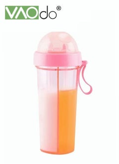 Buy Double Wall Water Bottle Tumbler Travel Mug with Flip Up Straw and Lid 600ML Pink for Coffee/Juice/Tea/Milk in UAE