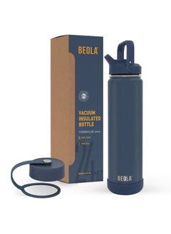 Buy Insulated Thermos Water Bottle With Straw Lid and Wide Mouth - 750ml, Marine Blue in UAE