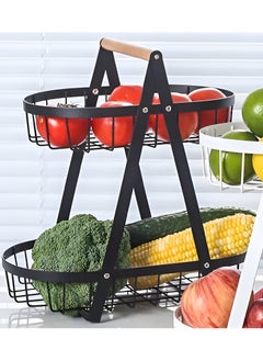 Buy 2 Tier Countertop Metal Fruit Basket Fruit Bowl Breadbasket Vegetable Holder for Kitchen Countertop Home Storage Display Stand Black in UAE