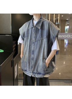 Buy Vintage Denim Vest Mens Summer ins Fashion Brand Zipper Design Sense Casual Japanese Style Sleeveless Waistcoat JacketBlue Blue in Saudi Arabia