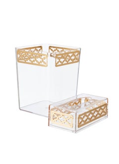 Buy A set of acrylic wastebasket and tissue box and golden decor for an elegant and modern home in Saudi Arabia