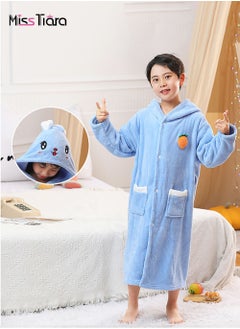 Buy Boys Hooded Bathrobe Soft Coral Fleece Robe Fashionable Kids Pajamas Blue in UAE