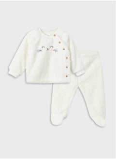 اشتري Crew Neck Long Sleeve Embroidered Baby Girl Cardigan and Sweatpants Set of 2 في مصر