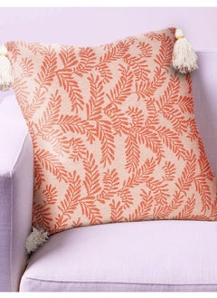 اشتري Jute and Cotton Woven Square Shaped Cushion with Tassle 16 x 16 inches for Living Room Sofa (Carrot Fern Leaves Design) في الامارات