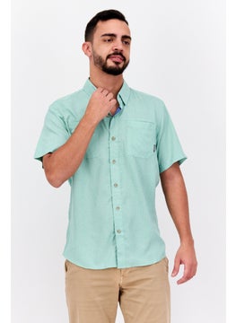 Buy Men Regular Fit Solid Short Sleeve Casual Shirt, Sage in UAE