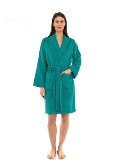 Buy Peacock Green Colour Hotel-Style Terry  Bathrobe XXL Size in UAE