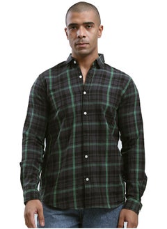 اشتري Cotton Tartan Shirt with Turn Down Collar - Black & Green في مصر