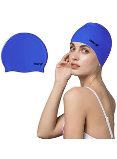 Buy Silicone Swimming Cap Waterproof For Kids & Adults,  Blue in Egypt