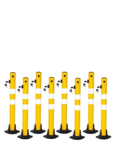 Buy BERRY 8 Pcs Reflective Parking Barrier - Yellow | 65CM Easy Operate Anti Manual Lock | Plastic Anti Parking Bollard | Screw Fixing Parking Barrier Post with Key Lock in UAE