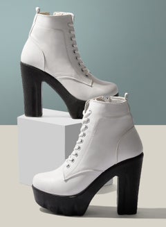 Buy High heel leather boots 7 cm white-b-27-37 in Egypt