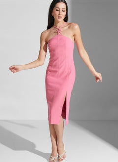 Buy Halter Neck Side Split  Dress in UAE