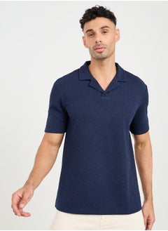 Buy Premium Chevron Textured Knit Revere Collar Relaxed Polo in Saudi Arabia