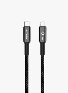 اشتري كابل مضفر من USB-C إلى Lightning / سرعة نقل عالية / متوافق مع مجموعة واسعة / فصل تلقائي / شحن ومزامنة / مؤشر LED / آمن ومضمون / كابل بطول متر واحد / 10000 ثنية - أسود في الامارات