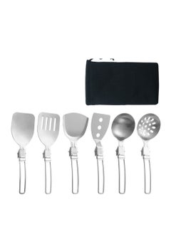 Buy 6pcs Folding Baking Kitchen Utensils Set, Portable Cooking Tools for Picnics and Camping, Food-grade Safe Stainless Steel Cookware(Silver) in UAE