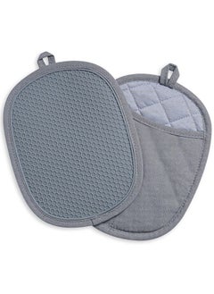 Buy 2-Piece Heat and Slip Resistant Silicone Kitchen Oven Mitts,Quilted Liner 19x25 Cm Gray in Saudi Arabia