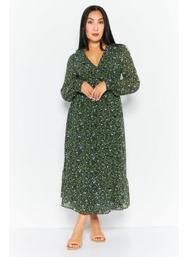 Buy Women Floral Print Wrap Dress, Black/Green in UAE