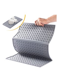 Buy Collapsible Silicone Dish Drying Mat, Trifold Dish Large Drying Matfor Kitchen Counter, Compact & Easy to Clean, Non-Slip Heat & Cold Resistant Drainer Mats (Grey) 24 x 16 in in UAE