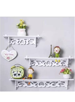Buy Wall Mounted Wooden Shelf Set Of 3 Floating Shelves Wooden Wall Storage Rack White Floating Shelf For Wall Display Shelf For Living room Bedroom Office Kitchen in UAE