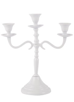 Buy VOIDROP Three Arm Candelabra 10 inch Tall White Taper Candle Holders, Candle Stands Candlesticks for Home Decor Wedding Parties Dinning Table Centerpiece Thick Candles (White) in UAE