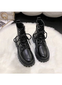 Buy 2024 Chic White Martin Boots Autumn Spring Side Zip Thick SoleBlack Black in UAE