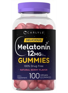 اشتري Melatonin Gummies 12mg | 100 Count | Berry Flavor | Vegan Supplement | Non-GMO, Gluten Free في الامارات