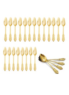 اشتري Gold Plastic Spoons Disposable, 25Pcs Dessert Spoon, 6.93 Inch Baroque Gold Plastic Silverware for Dessert Cake, Heavy Duty Plastic Spoons for Party, Wedding, Gorgeous Design Gold Spoons في السعودية