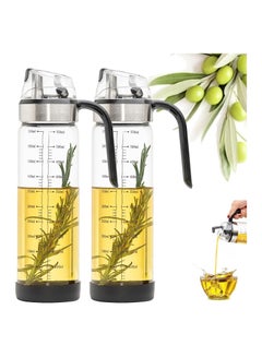 Buy Olive Oil Dispenser, Auto Flip Oil Vinegar Dispenser Set, Non-drip Clear Glass Oil Container 18 OZ with Stainless Steel Spout, Leakproof Oil Cruet Hot-oil Resistance for Kitchen Cooking, Set of 2 in Saudi Arabia