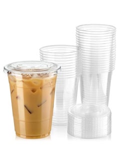 Buy [50 Pack] 16 oz Clear Plastic Cups with Flat Lids, Disposable Iced Coffee Cups, BPA Free Premium Crystal Smoothie Cup for Party in UAE