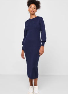 Buy Puff Sleeve Knitted Dress in UAE