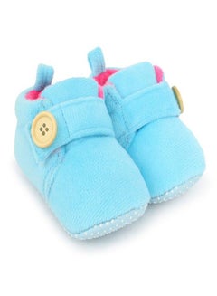 Buy Superminis Baby Girls And Baby Boys Dual Color Velvet Soft Base Booties/Shoes With Wooden Button (6-12 Months, Sky Blue+Pink) in UAE