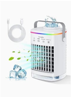 Buy Air Cooler Personal Air Conditioner Cooling Fan 4 Fan Speeds 7 Color Lights 2 Cool Air Sprays 2-8 Hours Timer Ice Cube Tray 3 in 1 Portable Air Conditioner for Room in UAE