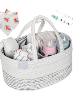 Buy Baby Diaper Caddy Organizer, Nursery Storage Basket for Boys & Girls,Large Bag & Car Bassinet with Removable Insert,Cotton Rope Diaper Storage Basket, Nursery Storage Bin, 100% White Cotton in UAE