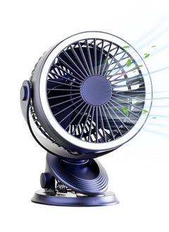 Buy USB Rechargeable Table Clip Fan with LED Ring Light, 3 Speed, Blue in Saudi Arabia