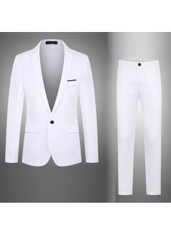 اشتري Cross-border foreign trade 2023 new mens fashion business slim suit suit casual suit two-piece wholesale White في الامارات