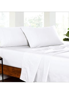 Buy Cotton Fitted Sheet 3-Pcs Double Size 300TC Luxury Cotton Soft Satenn Bed Sheet With 1 Fitted Sheet and 2 Pillow Cases, White in Saudi Arabia