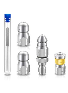 Buy Sewer Jetter Nozzle Kit, 6 Pcs Stainless Steel Pressure Washer Sewer Jetter Nozzle, 1/4 inch NPT for Pressure Washer, Drain sewer cleaning tool with Rotating Button Nose for Pipe System, 5000 PSI in UAE