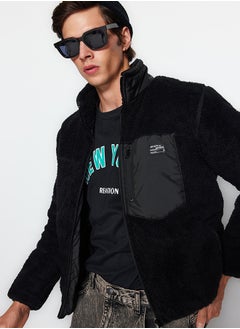 Buy Black Regular Fit Label Detailed Welsoft Plush Winter Coat TMNAW24MO00007 in Egypt