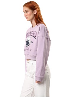 Buy Light Purple Slip On Printed Short Sweatshirt with Hem in Egypt