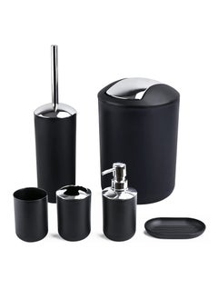 Buy Bathroom Accessories Set with Tray 6 Piece Plastic Gift Bath Set with Trash Can Toilet Brush Soap Dispenser Soap Dish Lotion Set Tumbler Cup(Black) in Saudi Arabia