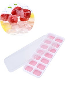 Buy Durable Food-Grade Safety Ice Cubes Trays with Lid, Reusable Silicone 14-Ice Cube Molds with Spill-Resistant Removable Lid for Any Drink & DIY (Pink) in Saudi Arabia