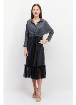 Buy Women Plaid Maxi Dress, Grey/Black in UAE